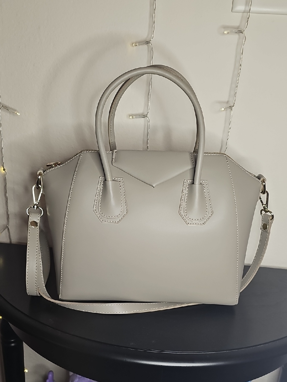 Fashion Drug Grey Satchel With Gold Hardware